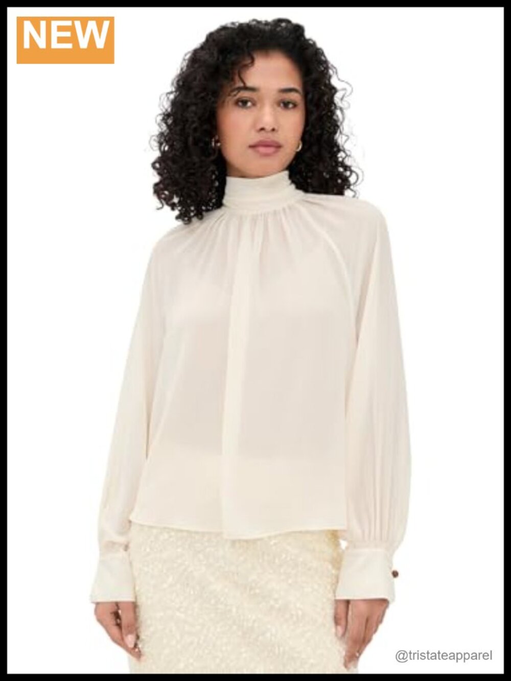 Vince Gathered Draped Neck Blouse Women's Long Sleeve Polyester High Neck Hook